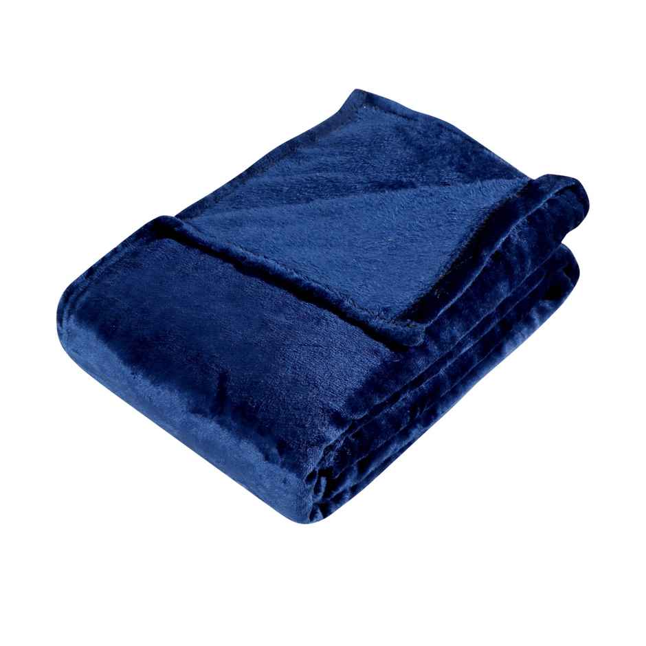 Dream Living Flannel 180 GSM Flannel Double Bed Blanket | Blue - 190 x 220