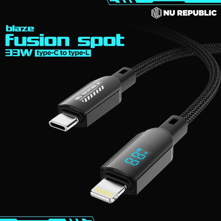 Nu Republic Blaze Fusion Spot 33W With Led Display Data Charging Cable (Type-C To Type-L, Black)