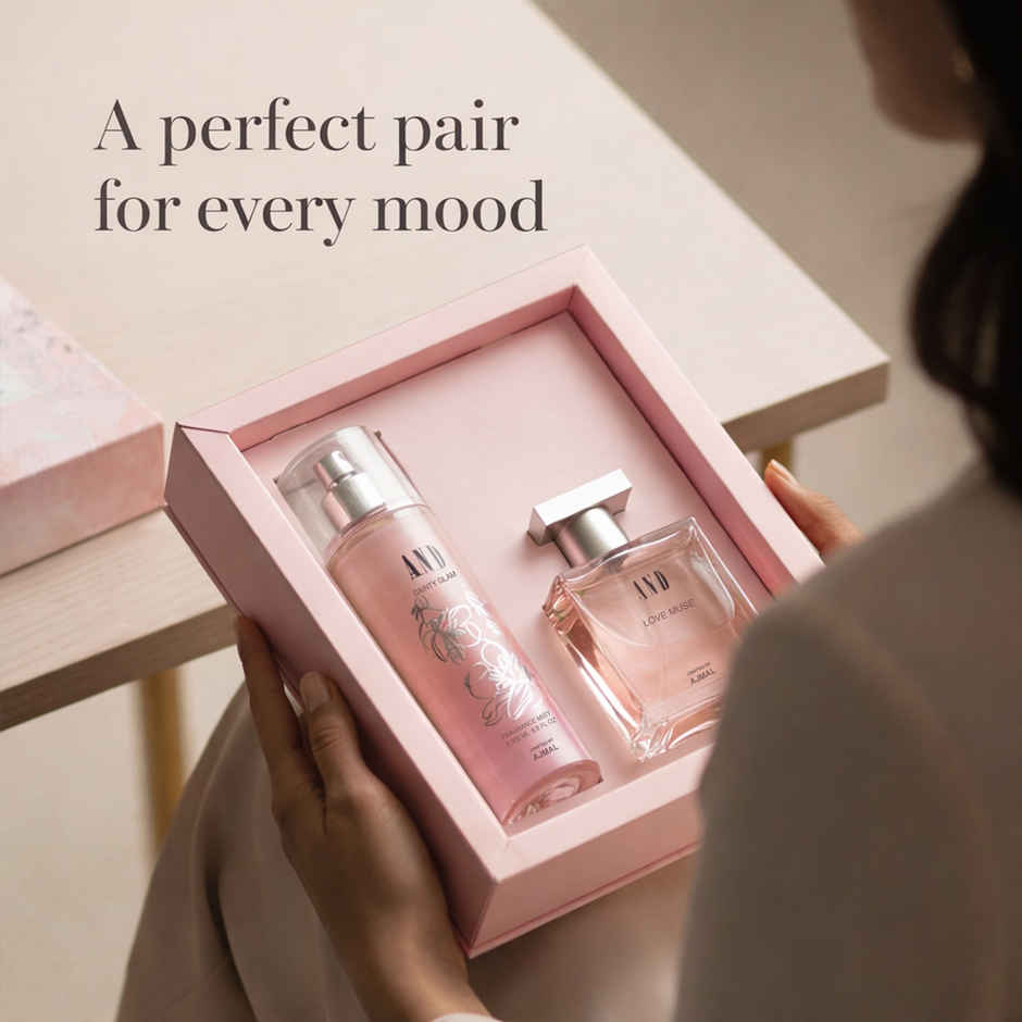 Galaxy Smooth Milk Chocolate Bar For Gifting (110g) & And By Ajmal Love Muse Eau De Perfume & Dainty Glam Body Mist For Women (250ml) Combo