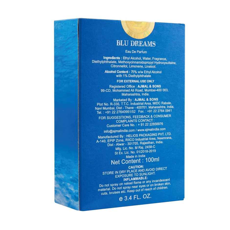 Ajmal Blu Dreams Eau De Parfum For Men (100ml) & Cadbury Bournville Cranberry 50% Dark Chocolate Bar (78g) Combo