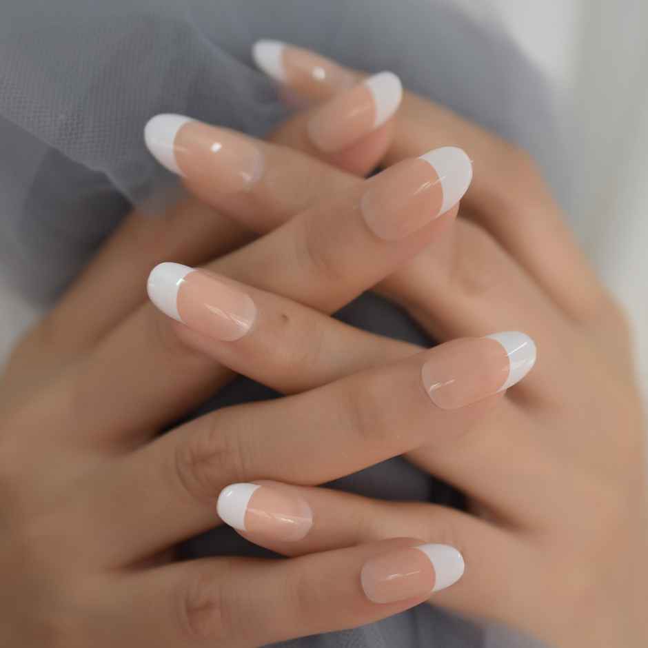 Gush Beauty Nailed It | Reusable Luxury Press On Nails | Medium Round | Manicure | Nude & White