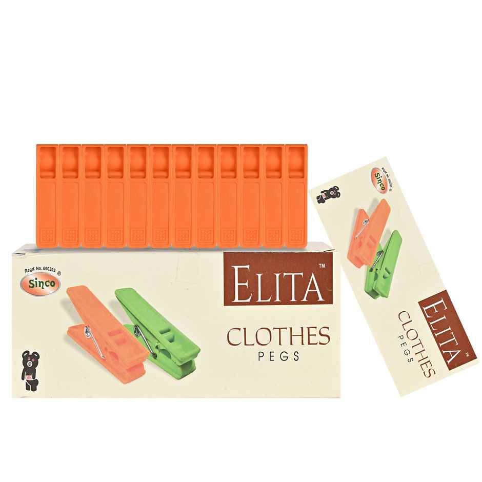 Sinco Elita Cloth Clips Cloth Pegs - Pack of 1 | 12 pcs - Orange