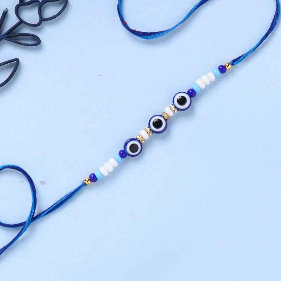 FlowerAura Bhaiya Bhabhi Turquoise Traditional Premium Stone and Pearl Rakhi - Elegant Pair