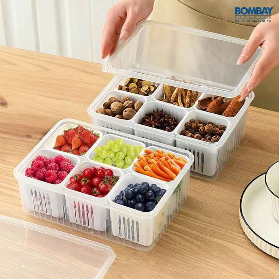 6 Grid Fridge Storage Boxes Freezer Storage Containers | White