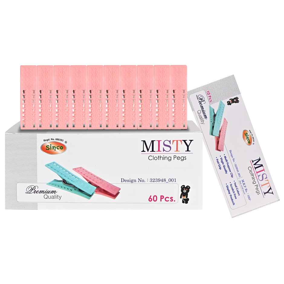Sinco Misty Cloth Clips / Cloth Pegs - Pack of 1 (10 Pieces) - Pink