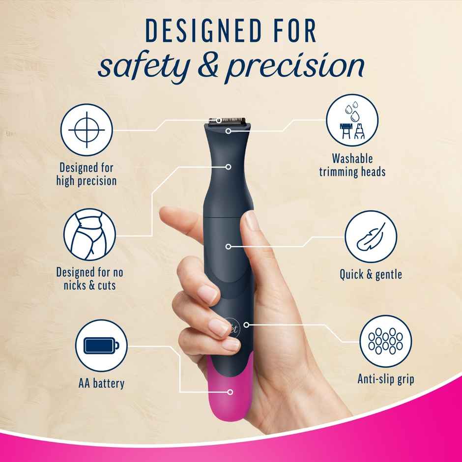 Veet Expert All-in-One Female Body Trimmer | Full Body, Bikini, Face & Eyebrow Grooming Trimmer - Black & Pink