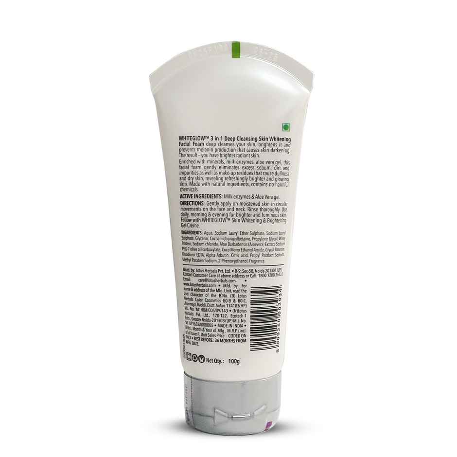 Lotus Herbals Whiteglow 3 In 1 Deep Cleaning Skin Whitening Facial Foam, Chemical Free