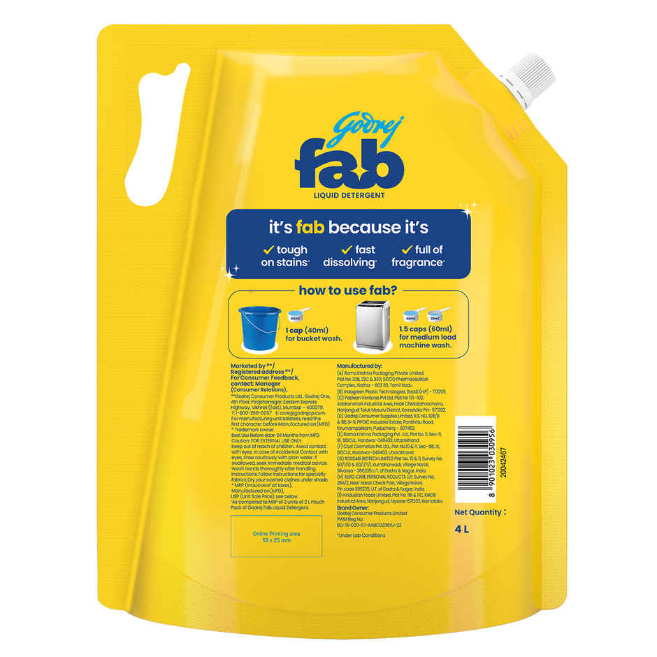 Godrej Fab Liquid Detergent Refill Pouch for Machine