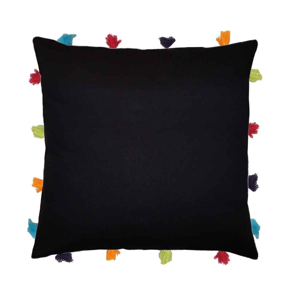 Lushomes Cushion Covers with Tassels - Black | 14 x 14 inch