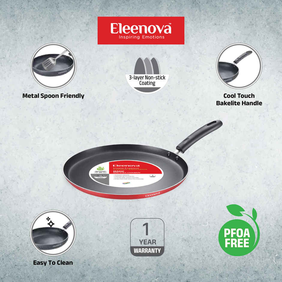 Eleenova Magic Nonstick Flat Tawa | 3 Layer Non Stick Coating - 27.5 cm