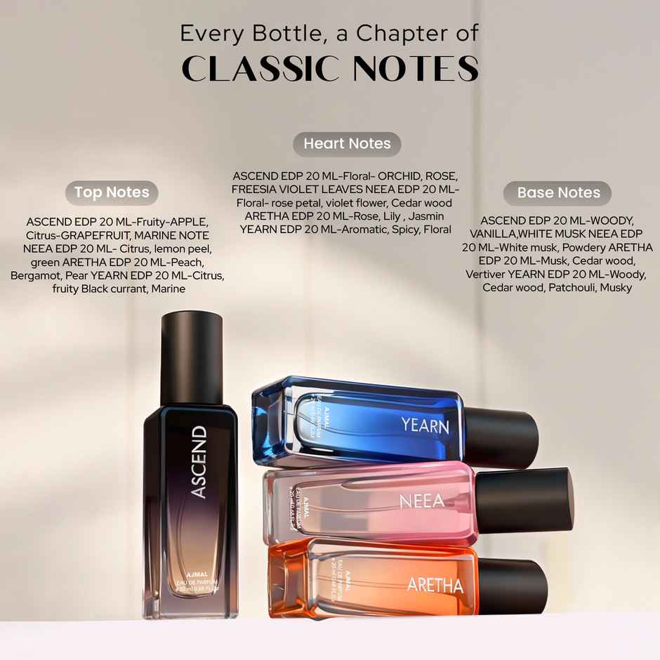 AJMAL Classic Unisex EDP Gift Set Ascend, Aretha, Neea Yearn Perfum Long Lasting EDP Fragrance Scent