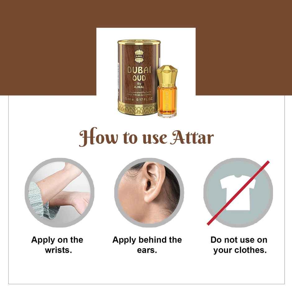 Ajmal Dubai Oud Attar Long Lasting Alcohol Free Perfume Oil for Men & Women