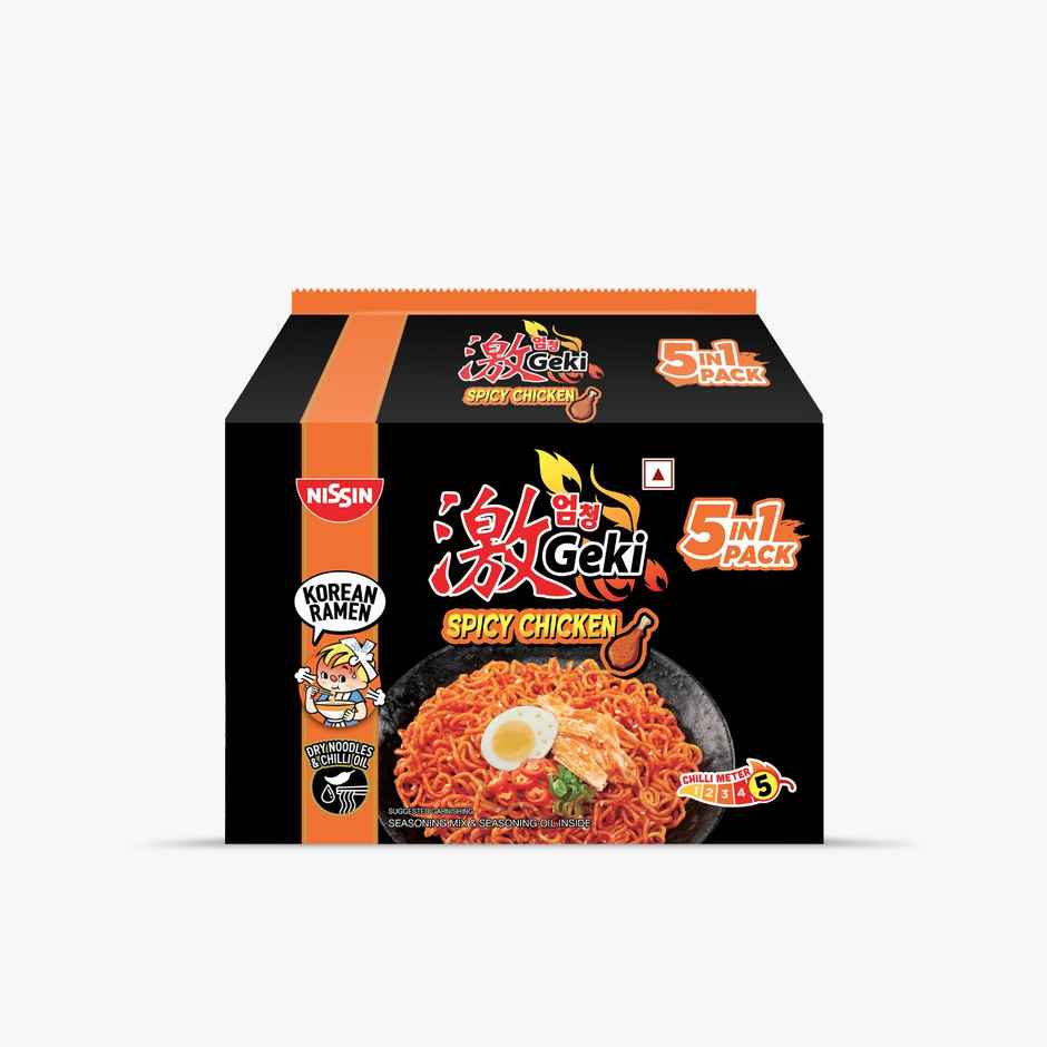 Nissin Geki - Hot and Spicy Korean Chicken Flavoured Ramen Instant Noodles | 5 in 1 pack
