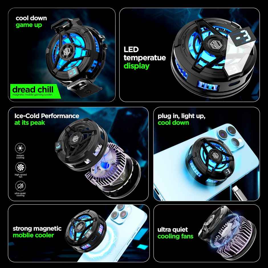 Nu Republic Dread Chill Magnetic Mobile Gaming Cooler with Led Temperature Display (Black)