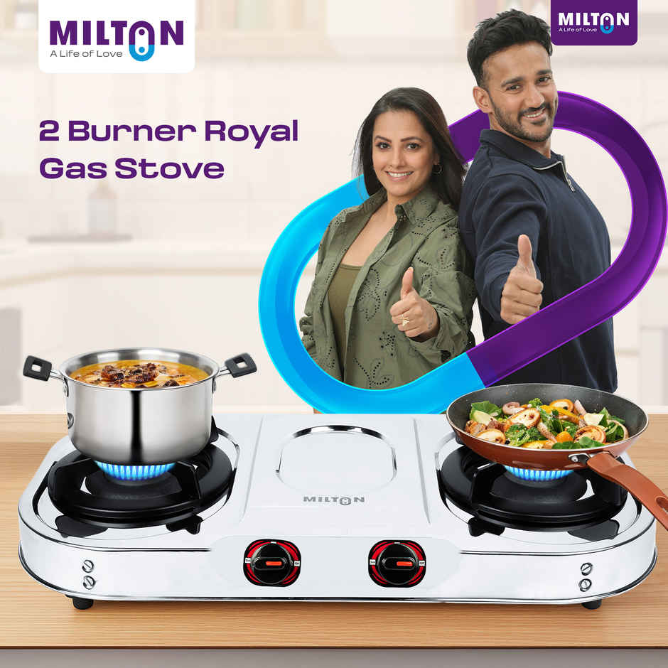 Milton Royal Stainless Steel Gas Stove 2 Burners | ISI Certified Manual Ignition