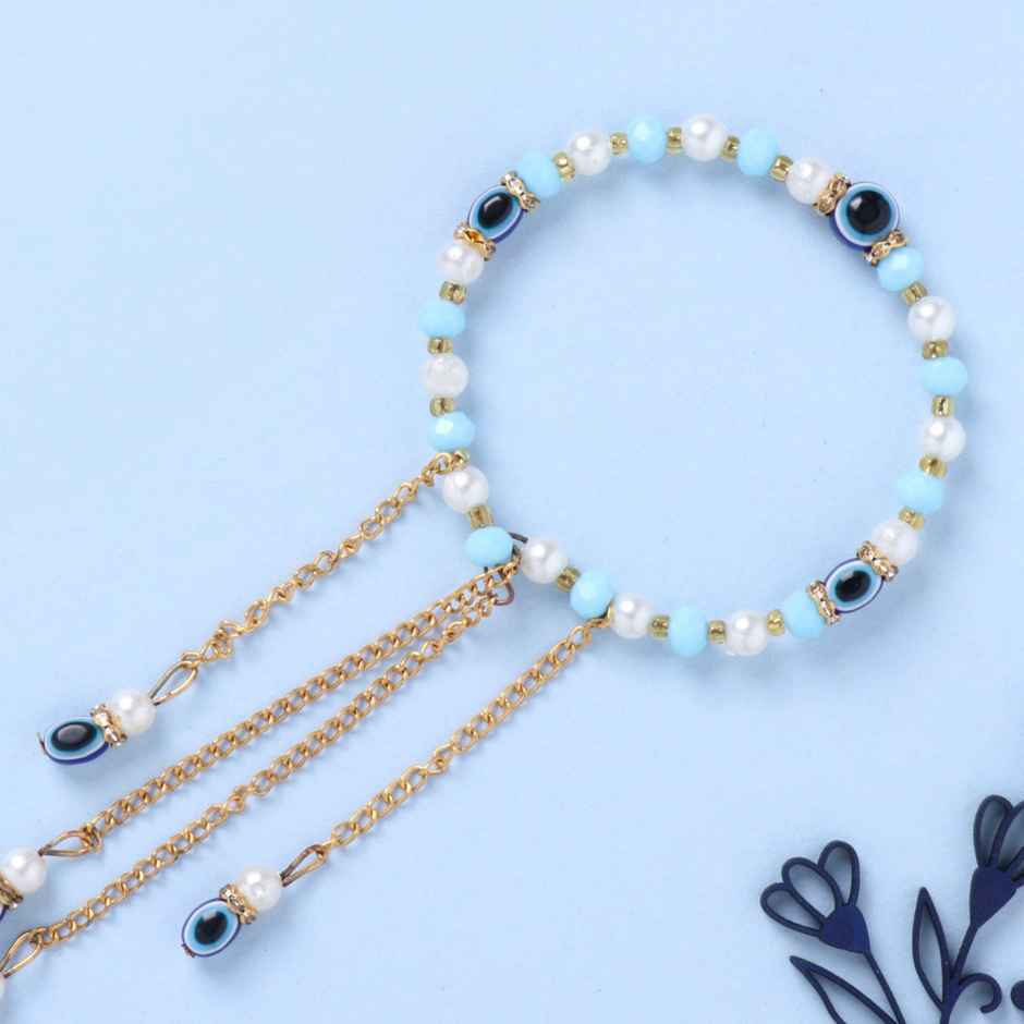 FlowerAura Bhaiya Bhabhi Turquoise Traditional Premium Stone and Pearl Rakhi - Elegant Pair