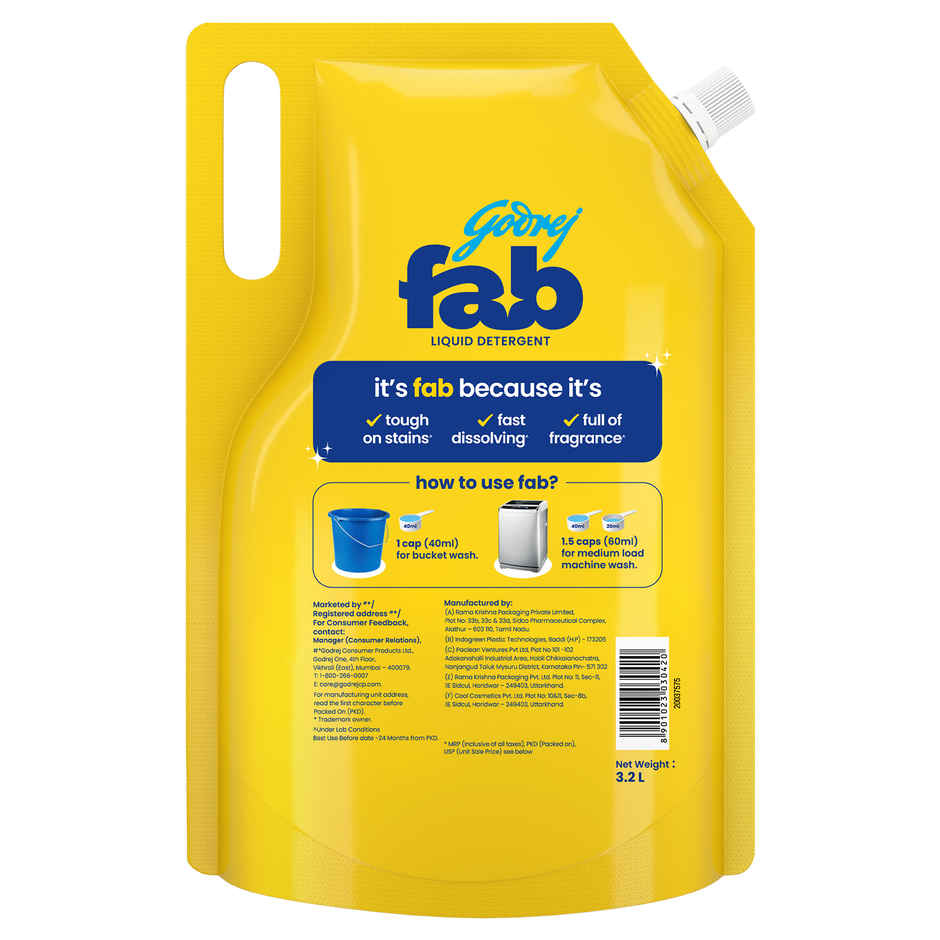 Godrej Fab Washing Machine Detergent Liquid Refill Pouch