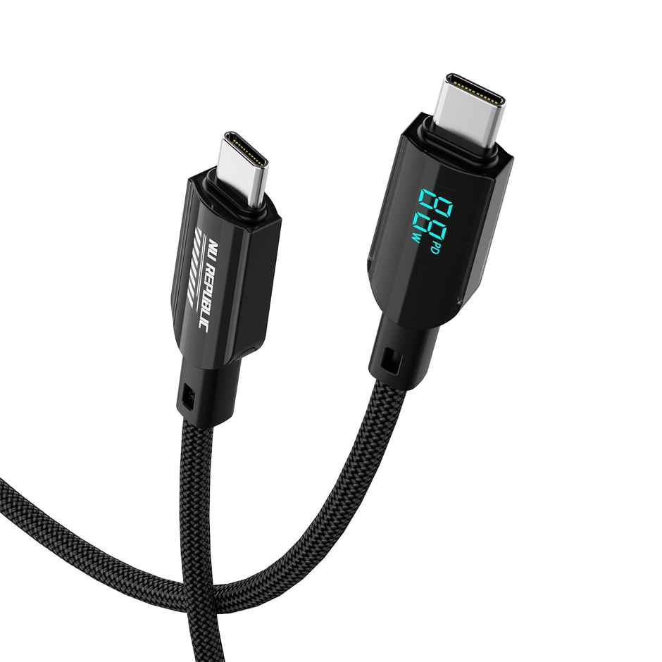 Nu Republic Blaze Fusion Spot 100W With Led Display Data Charging Cable (Type-C To Type-C, Black)