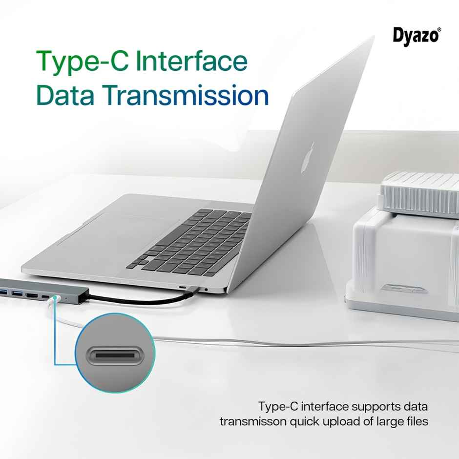 Dyazo 8-in-1 USB-C Hub with HDMI | PD | Ethernet | SD/TF | USB 3.0 - Space Grey