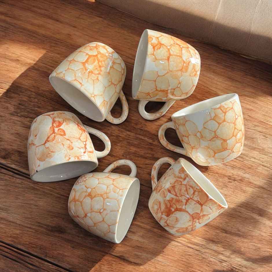 SAFFRON Ceramic Clay Marble Texture Tea and Coffee Cups | Autumn Aura