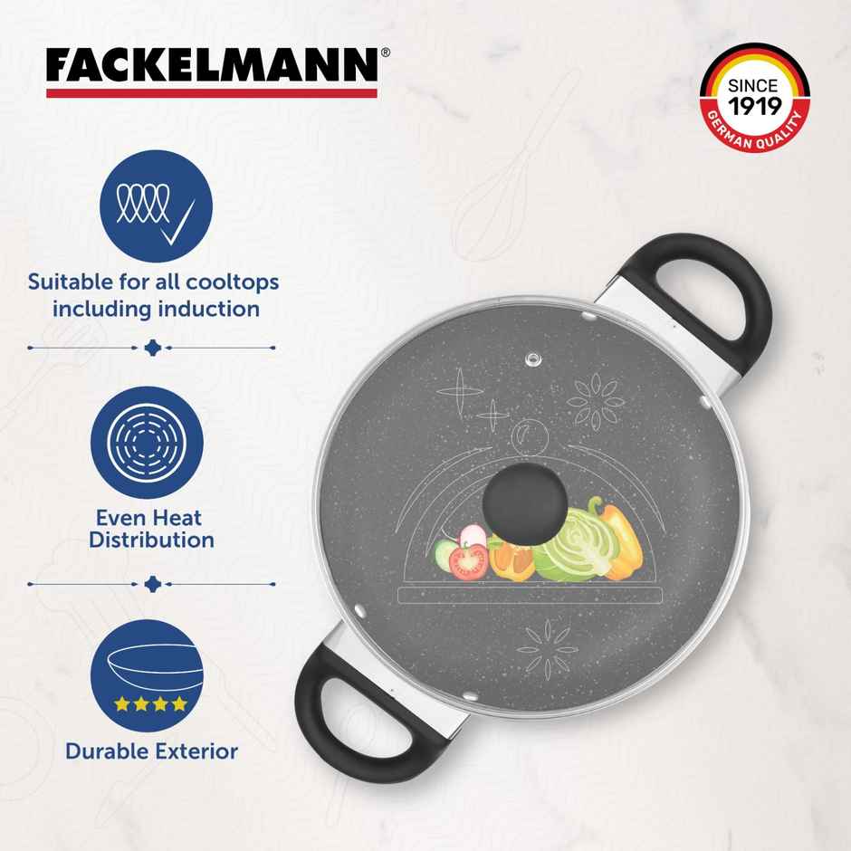 Fackelmann Nonstick Kadai with Glass Lid 26.5 cm Grey