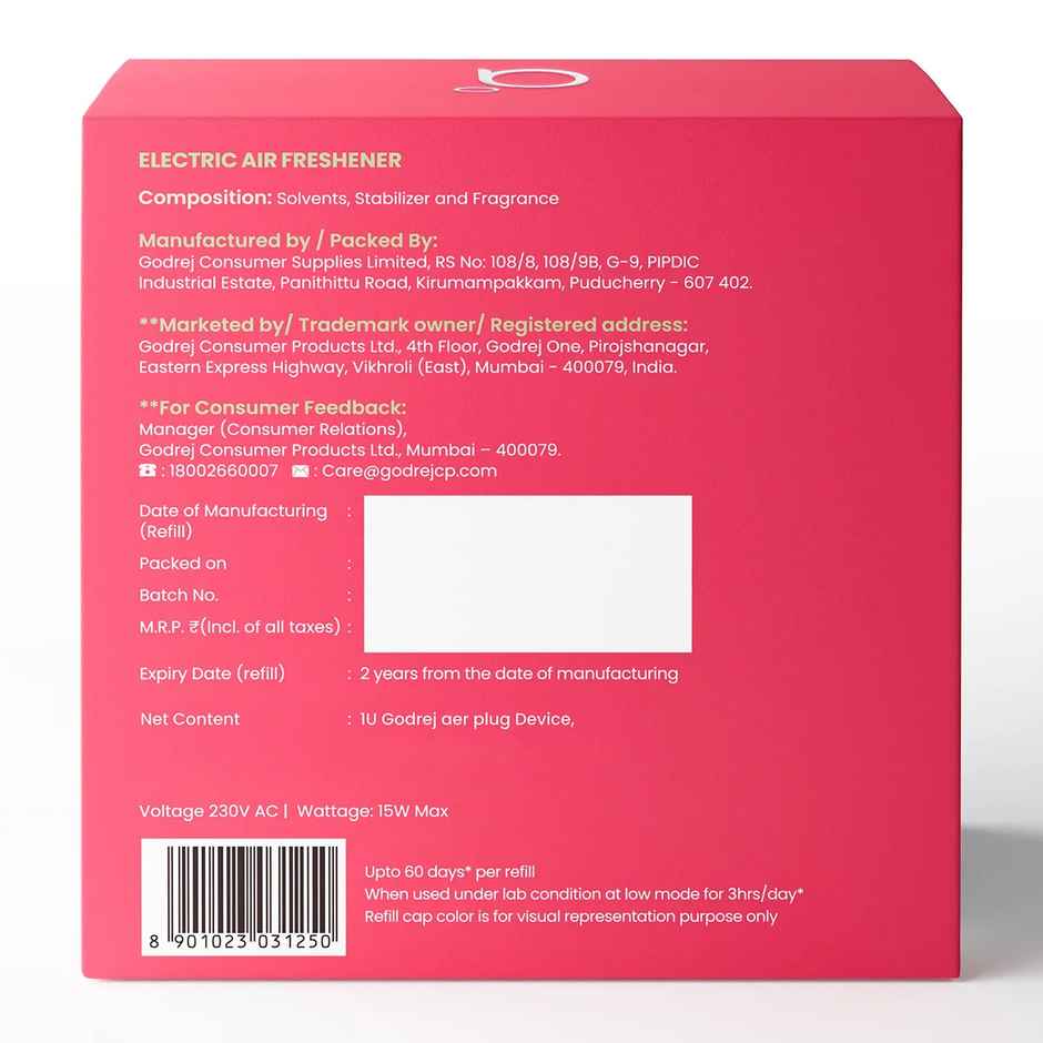 Godrej aer Plug Rose Blossom | Machine | 2 Refills | Electric Air Freshener