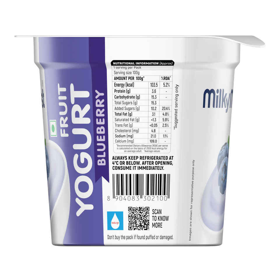 Milky Mist Fruit Yogurt Blueberry (100ml) & Pluckk Frozen Blueberry (200g) Combo