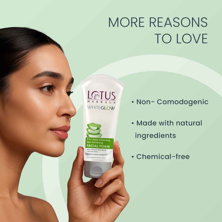 Lotus Herbals Whiteglow 3 In 1 Deep Cleaning Skin Whitening Facial Foam, Chemical Free