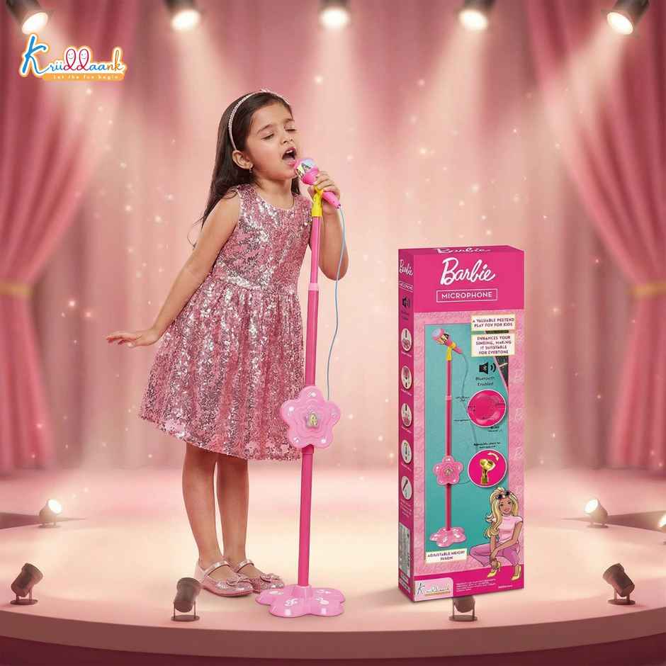 Kriiddaank Barbie Kids Microphone With Adjustable Stand MP3, Mic & Speaker Connection -106 cm
