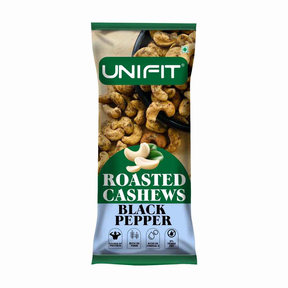 Unifit Black Pepper Cashews | Spicy Roasted Snack | Protein & Fibre Rich