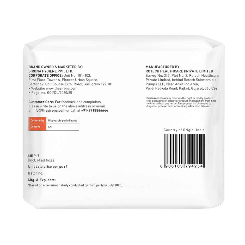 Sirona Disposable Period Panties 2XL, 5x More Absorption, 100% Rash Free, Leak-Proof