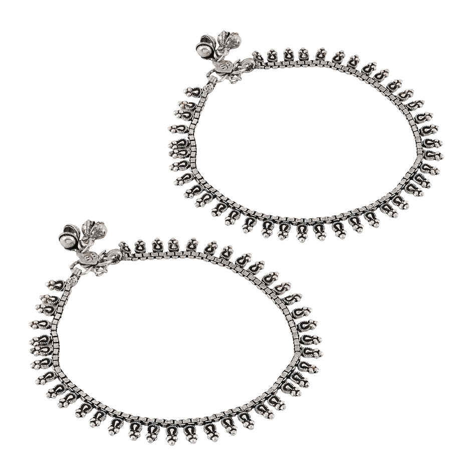 Teejh Hamsa Silver Oxidised Ghungroo Anklet
