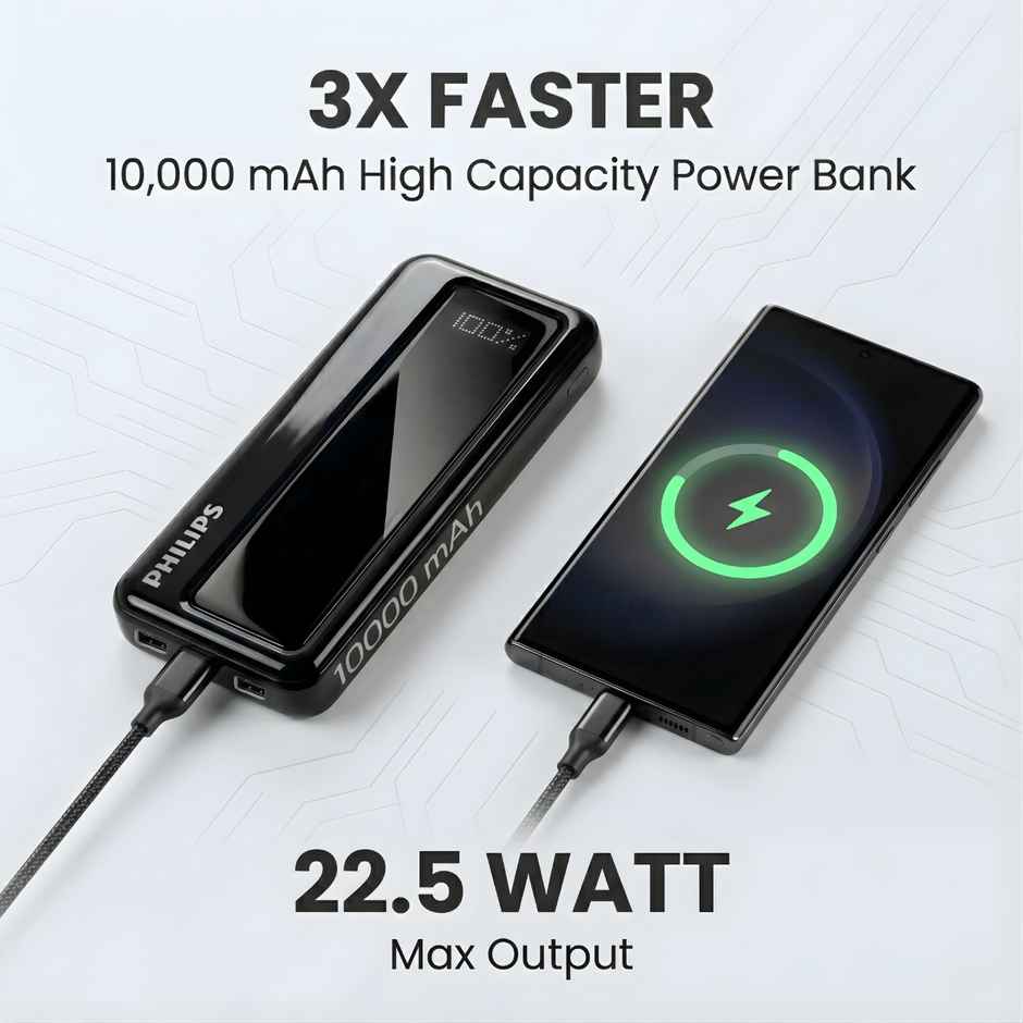 Philips DLP1711NB/94 10000mAh 22.5W Max Fast Charging Power Bank with Digital LED Display