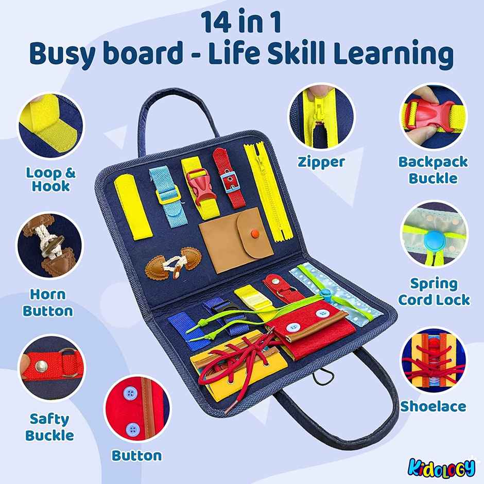 Kidology Montessori Busy Board Toy To Develop Basic Skills, Educational Sensory Board Travel Toys