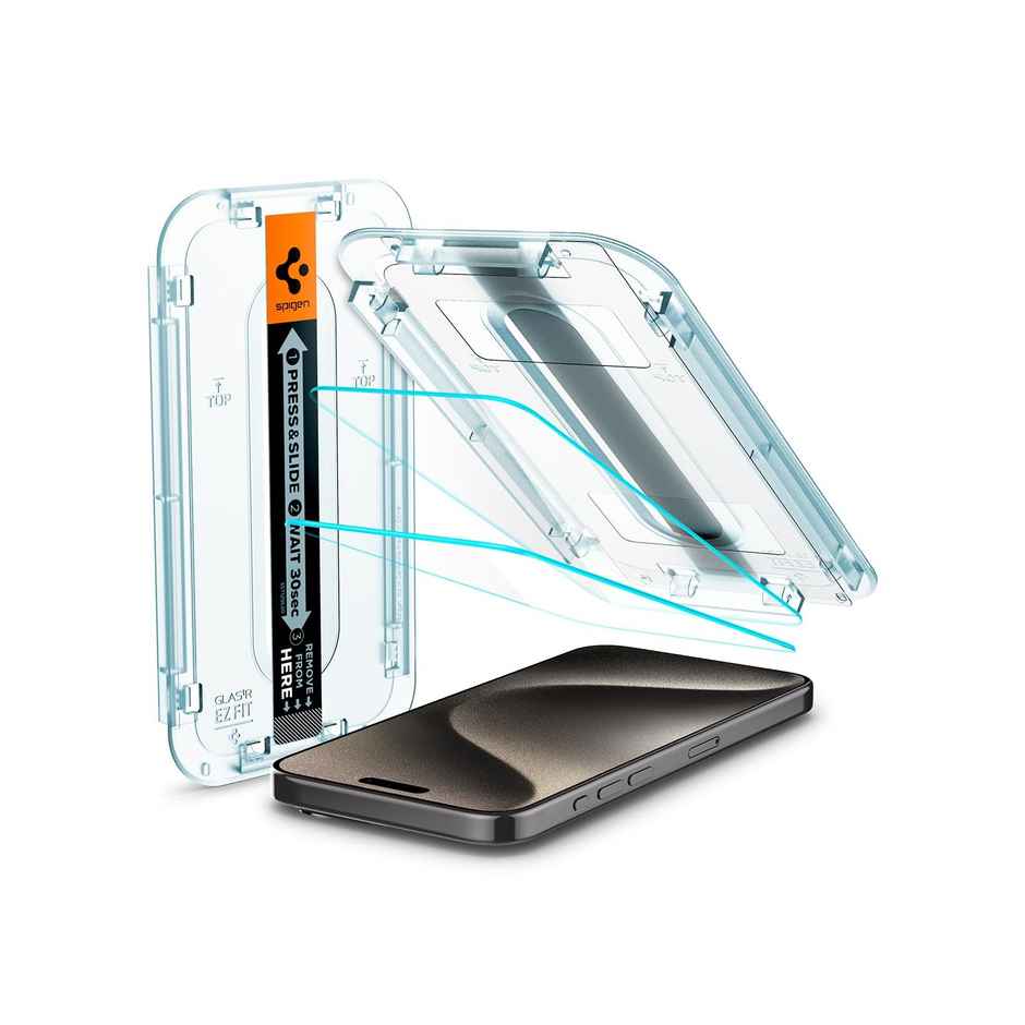 Spigen Ez Fit Tempered Glass Screen Protector Guard For Iphone 15 Pro Max Smartphone- 2 Pack