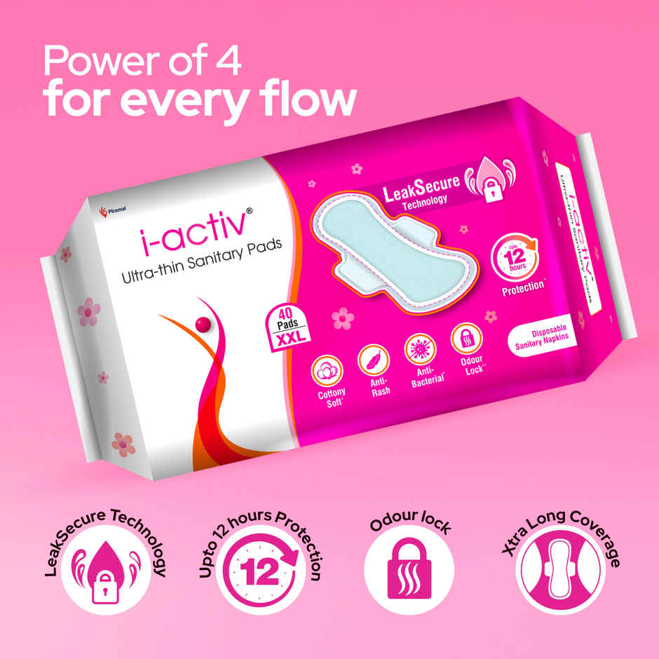 I-Activ Ultra Thin Sanitary Pads XXL | Cottony Soft | Anti-Rash | Heavy Flow Protection