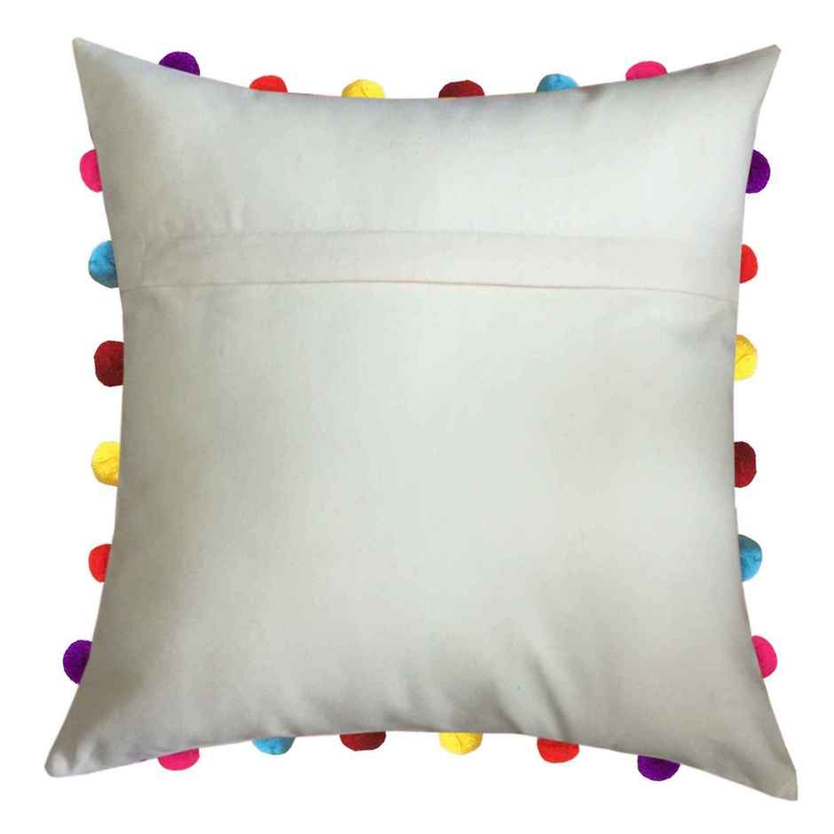 Lushomes Boho Cushion Cover - Off White | 18 x 18 inch | Tassels & Pom Pom