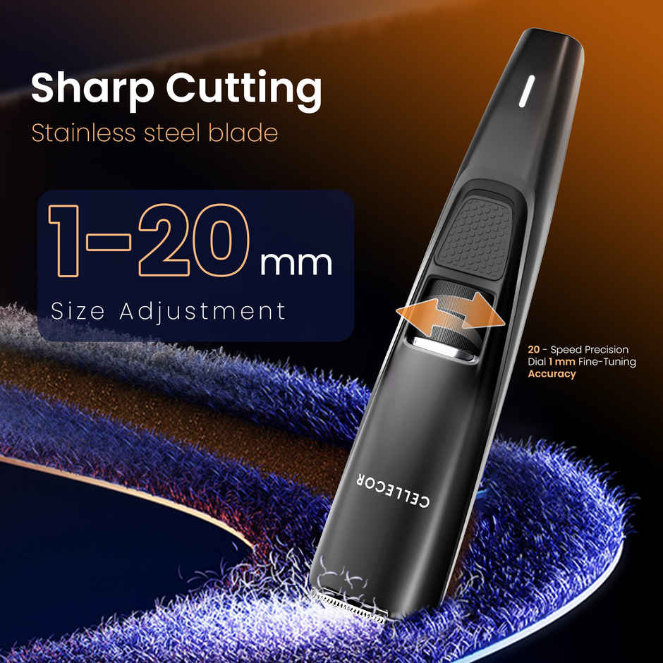 Cellecor ACE Beard & Stubble Trimmer for Men | 20 Length Settings | 2 Guide Combs | Black