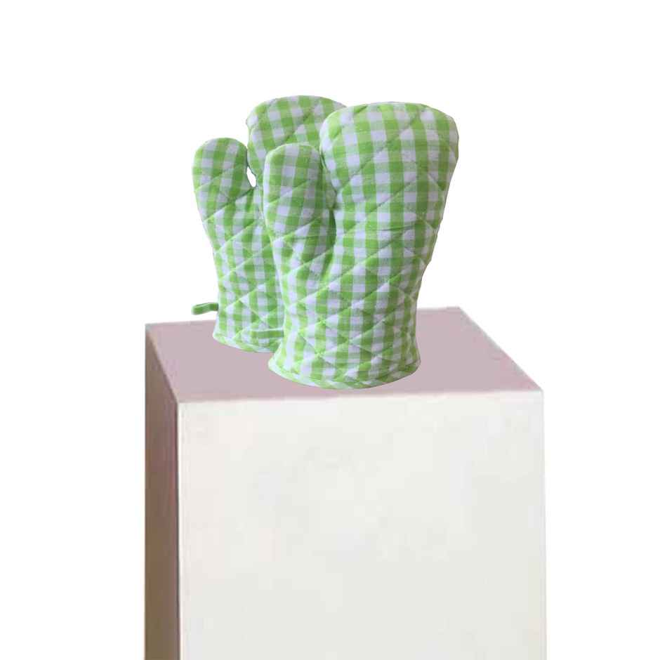 Lushomes Oven Gloves - Green | Small Microwave Hand Gloves | Heat Resistant | 7 x 13 inch