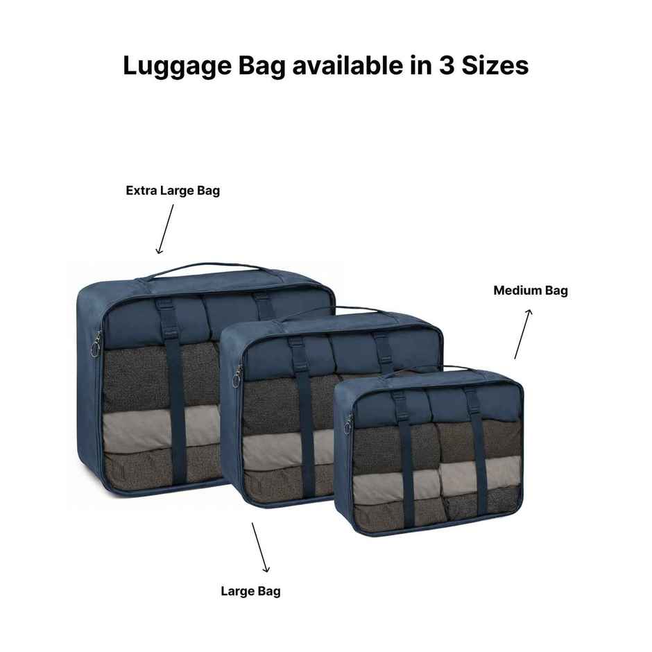Lazer Polyester Travel Organizer Bag 3 Packing Cubes + 3 Pouches + 1 Toiletry | Dark Blue