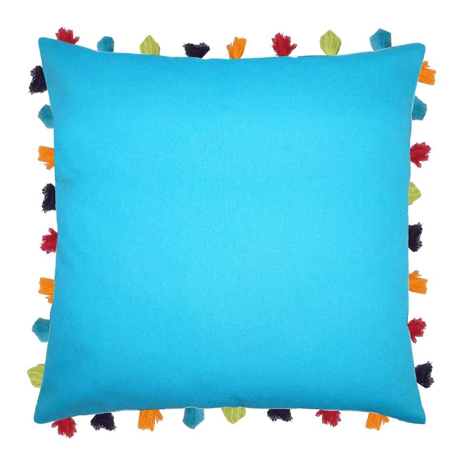 Lushomes Cushion Cover - Blue | Cushion Covers with Tassels | 24 x 24 inch