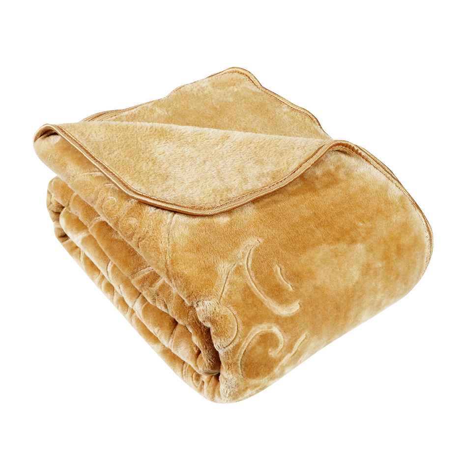 Dream Living Supersoft Luxury Mink Embossed Double Bed Blanket | Camel - 220X230