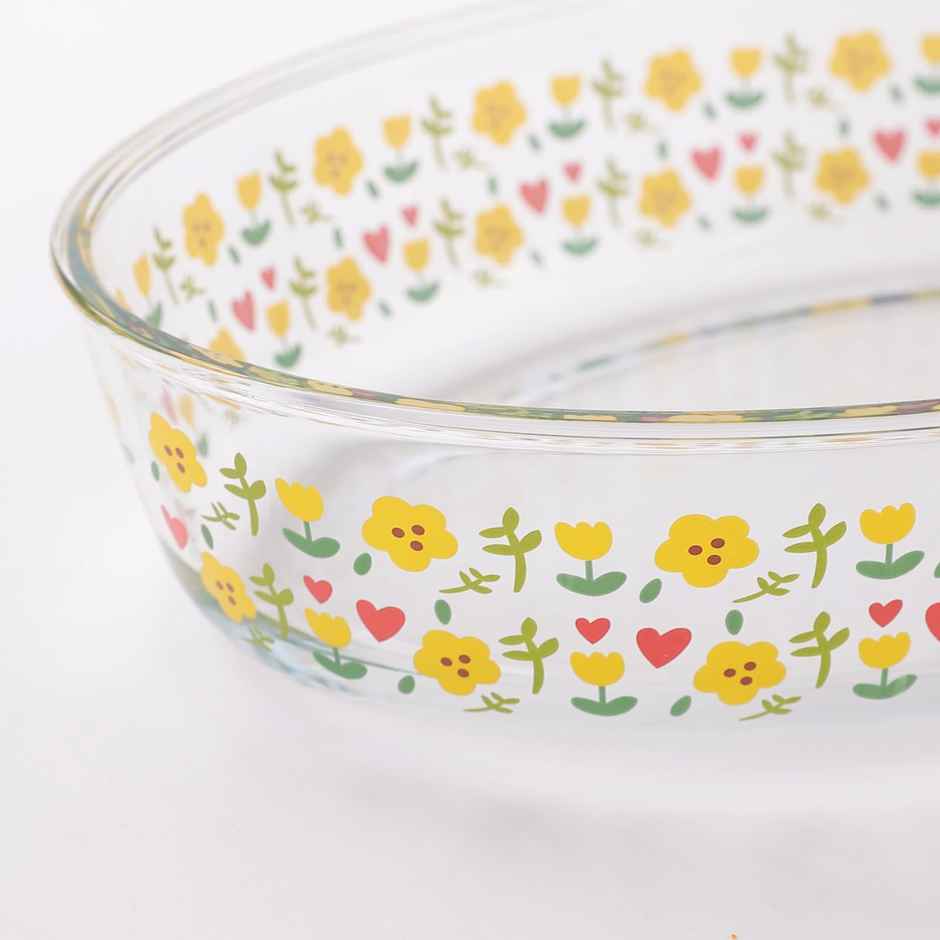 Umai 3000 ml Borosilicate Printed Baking Tray | Transparent Microwave Oven Safe Utensils