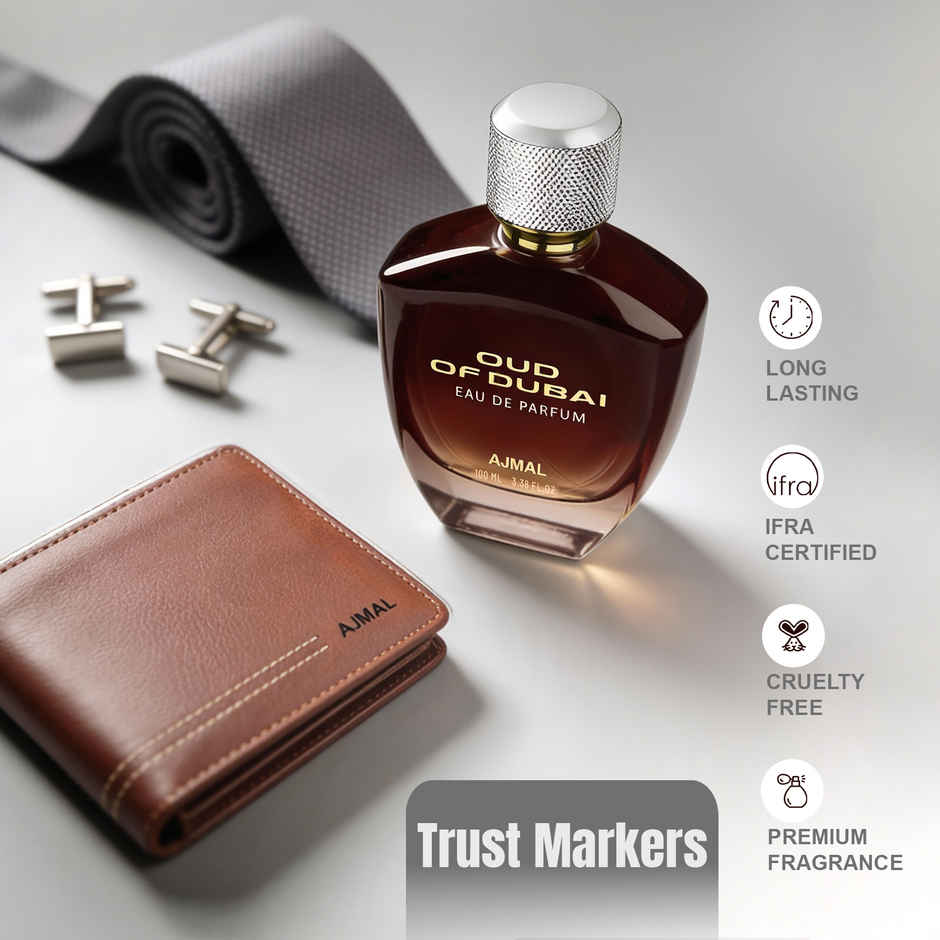 Ajmal Men's Gift Set Oud of Dubai EDP Leather Wallet