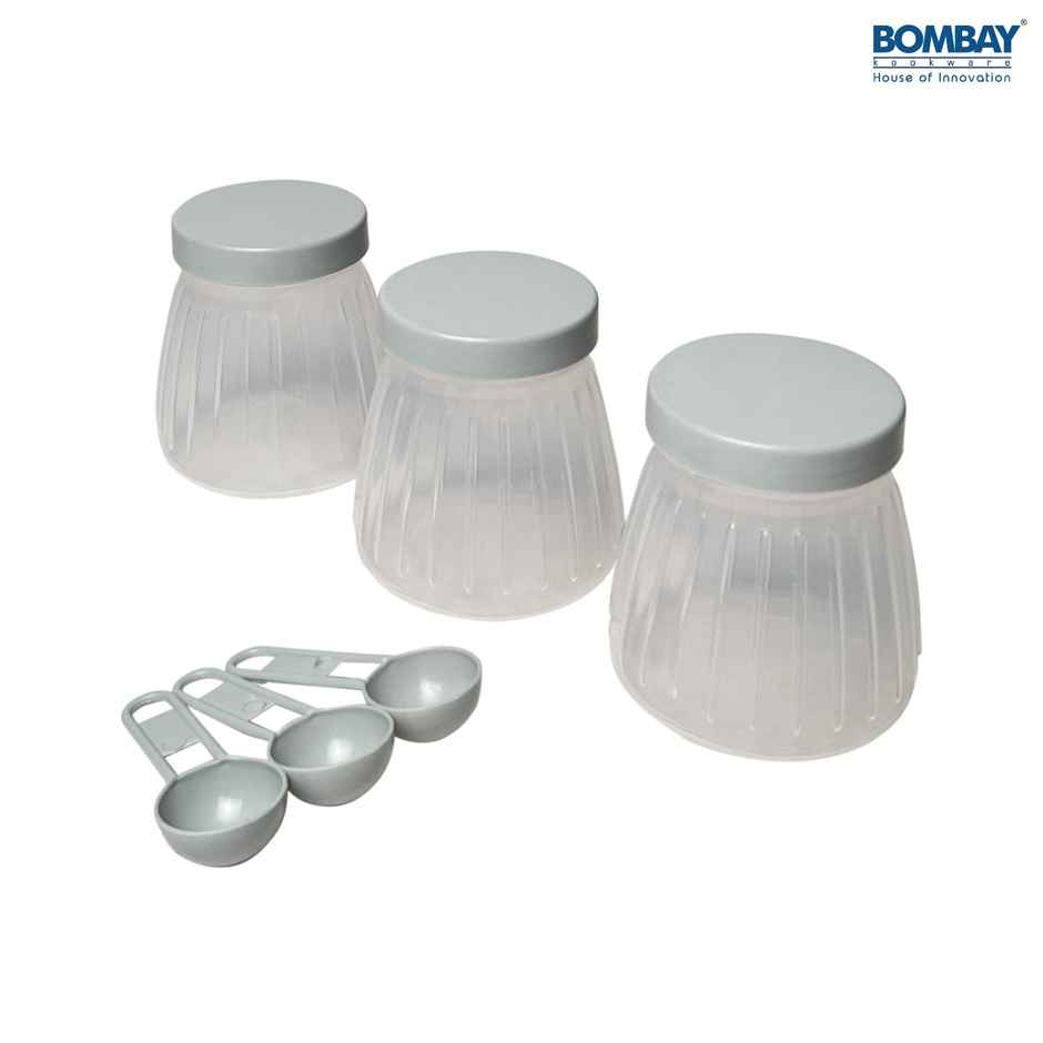 Plastic Container Set with Spoon, Jars 250ml each | Grey | Set of 3