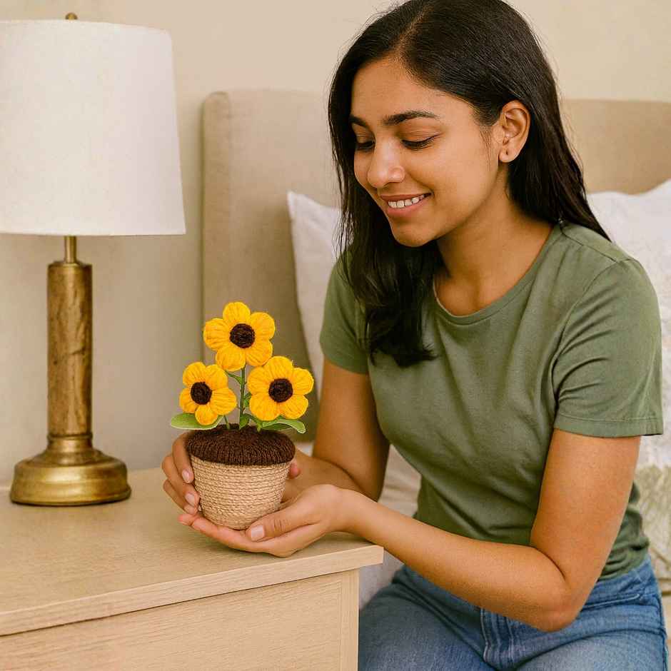 Bosco Handcrafted Crochet Flower Pot 6 Inch | Yellow