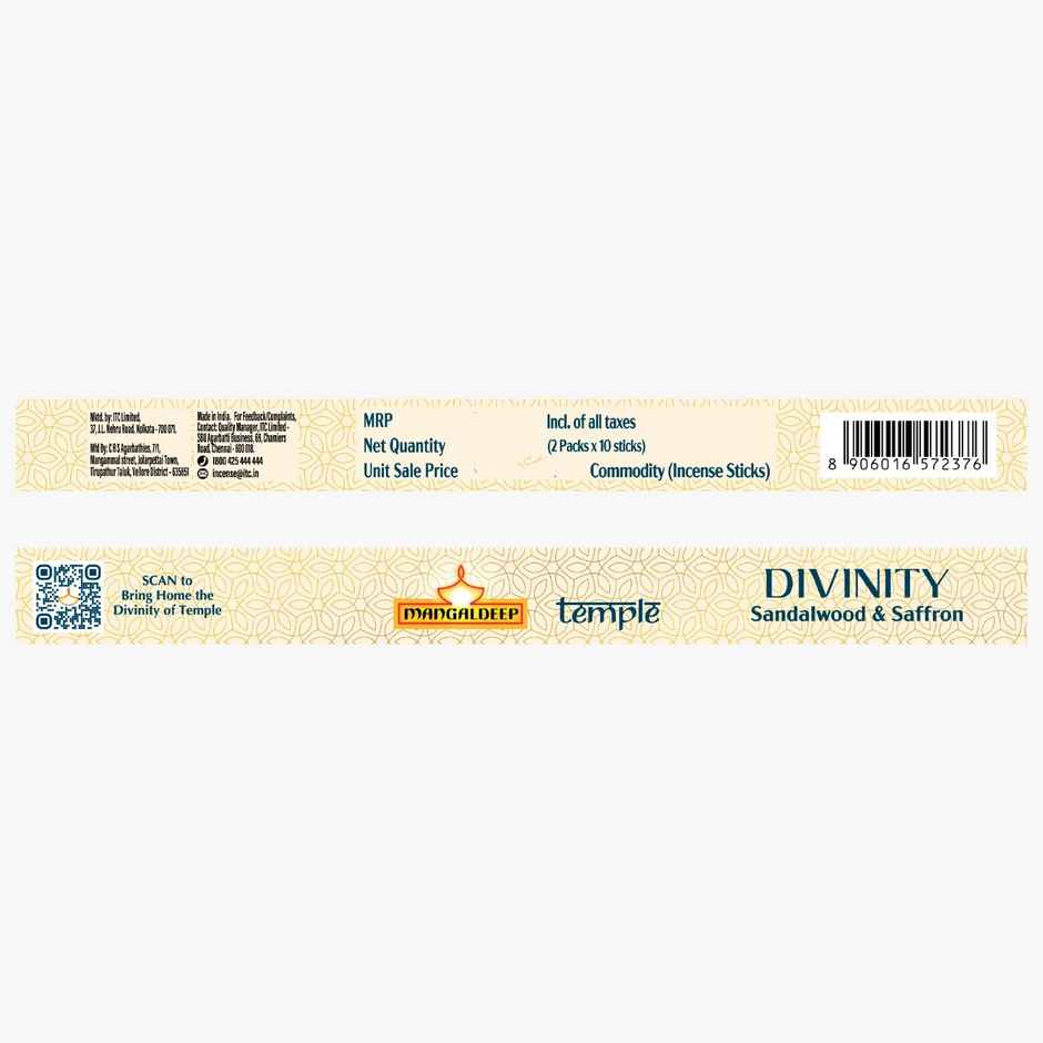Mangaldeep Temple Divinity Sandalwood & Saffron Infused Fragrances - Hand Rolled Premium Incense