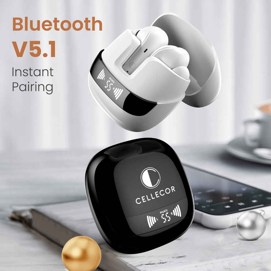 Cellecor Bropods C107 TWS With 40 Hrs Playtime ENC 50ms Low LatENCy Fast Charging - Type-C - White