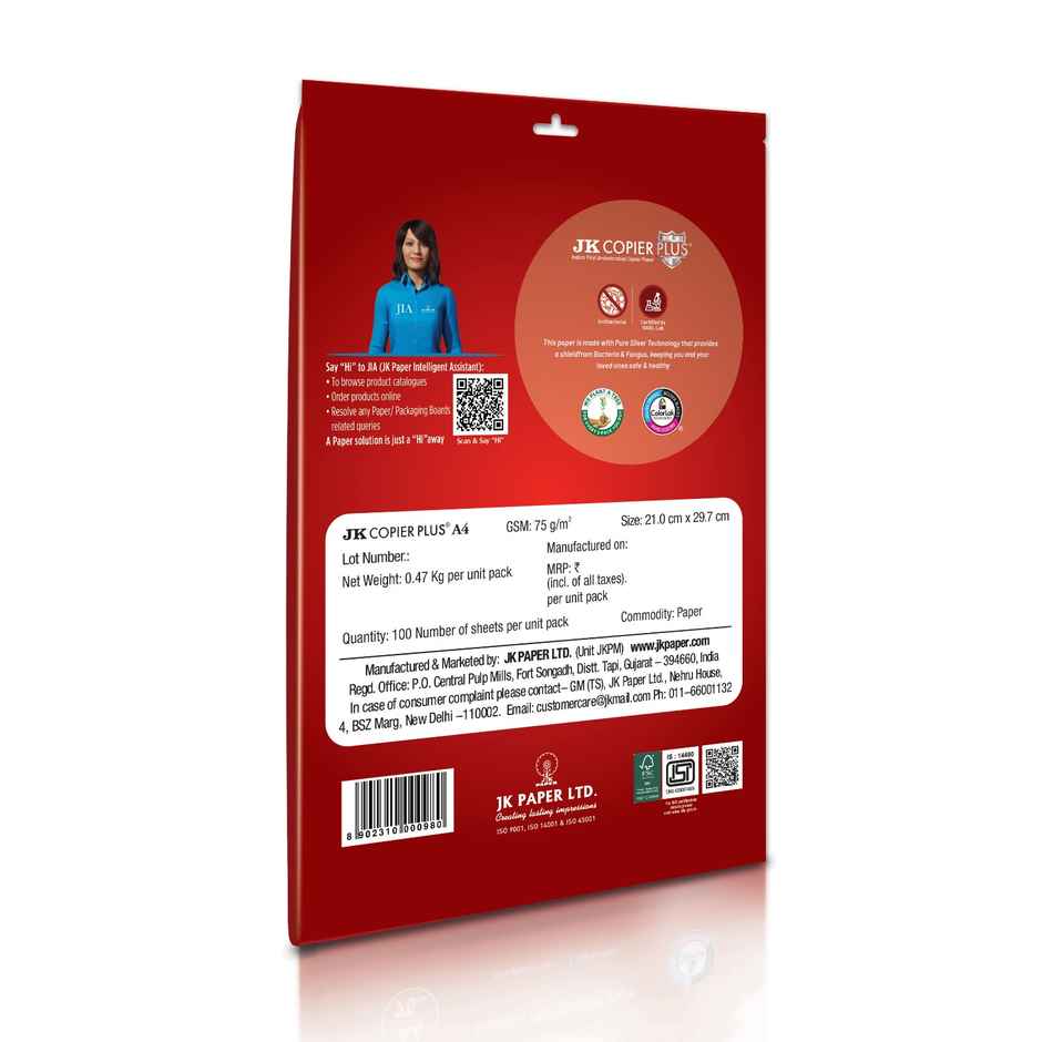 JK Paper Copier Plus Antimicrobial - 75 GSM | A4 | 100 Sheets