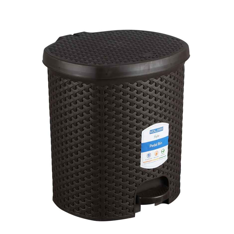 Kolorr Magnum 6 Litres Dustbin With Lid Plastic Pedal Bin With Inner Bucket For Home - Dark Brown